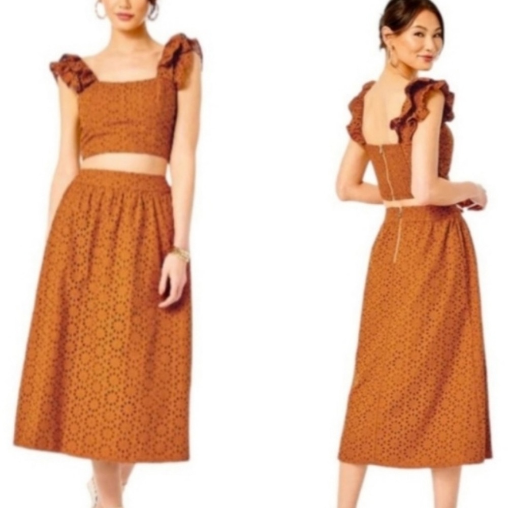 NWT Lilly Pulitzer Lolina Set Midi Toffee Sunburst Eyelet, Size 8